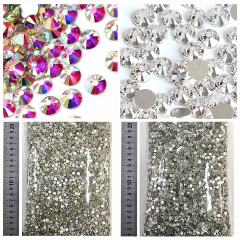 14400 pièces en gros Flatback cristal AB Non hotfix Strass en vrac paquet SS3-SS20 clair AB Strass pour ongles mariage F0228 ► Photo 1/6