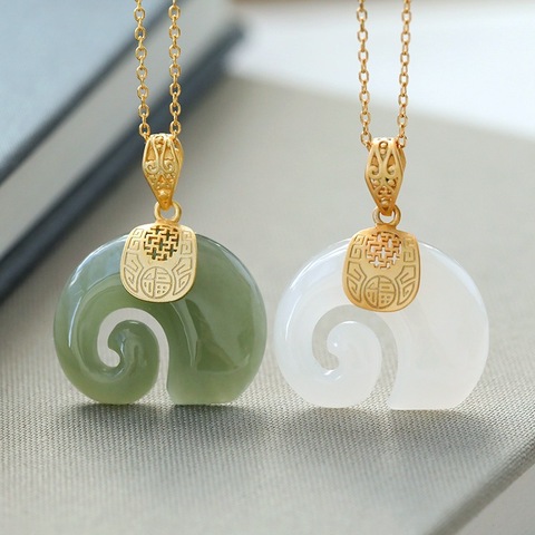 Collier avec pendentif en forme d'éléphant, 16MM, en Jade hétian blanc, en acier inoxydable, chaîne en or 18K, bijoux pour femmes, 2022 ► Photo 1/6