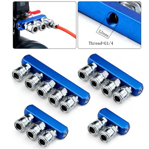 Distributeur pneumatique pour tuyau d'air, 4 voies, 3 voies, 2 voies, 5 voies, 6 voies, outil de couplage à connexion rapide, filetage 1/4 Bsp ► Photo 1/6