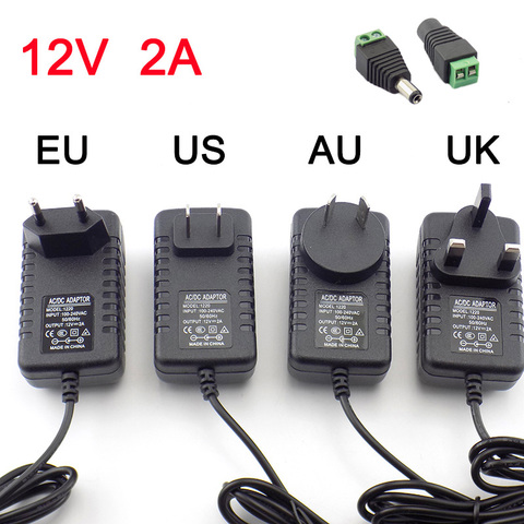 Adaptateur d'alimentation 12v, 2a, 2000ma, prise EU UK AU US, 5.5x2.5mm, chargeur mural pour DC mâle et femelle, lampe led ► Photo 1/6