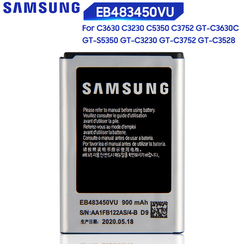 Batterie Samsung d'origine pour C3630 C3230 C5350 C3752 GT-S5350 GT-C3230 GT-C3630 GT-C3630C GT-C3752 GT-C3528 EB483450VU 900mAh ► Photo 1/6