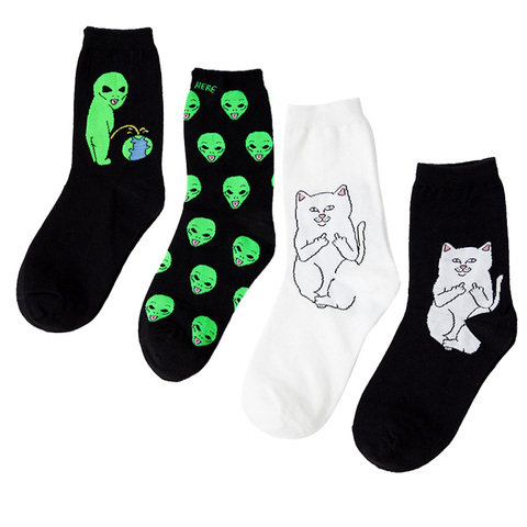 Mode unisexe dessin animé chat Art drôle Alien planète confortable automne hiver créatif chaud coton Halloween fête chaussettes ► Photo 1/6