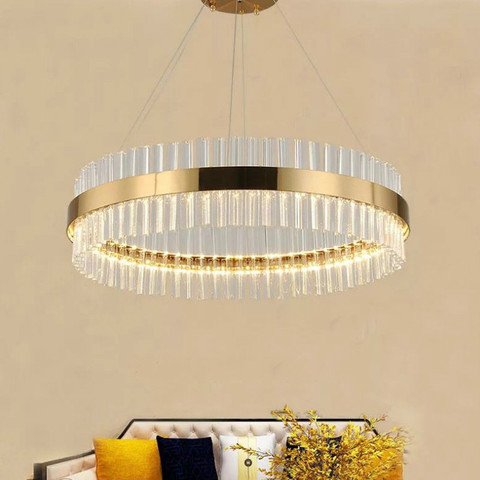 Lustre de luxe moderne Led Dimmable pendentif lumière américaine ronde en métal Luminarie Led suspension lampe cristal or pendentif éclairage ► Photo 1/5