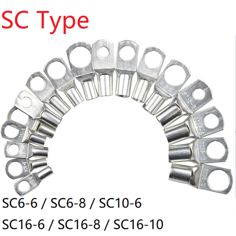 Connecteur d'extrémité de câble DTGA, bornes de nez de fil de Type SC SC6 SC10 SC16, bloc de batterie en cuivre nu, cosses ID 6mm 8mm 10mm à sertir, 5 pièces ► Photo 1/6