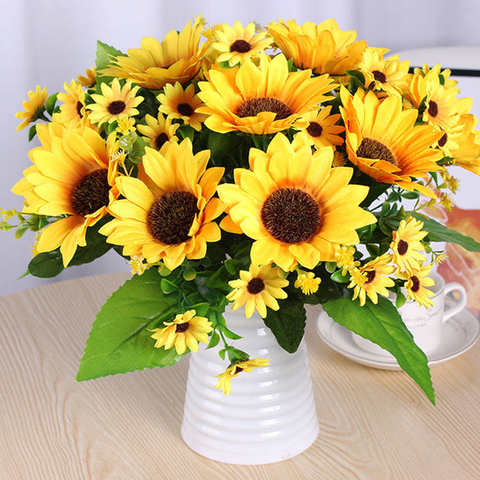 Beau tournesol Bouquet haute qualité soie fleur fleurs artificielles maison balcon décoration faux fleur mariage jardin décor ► Photo 1/6