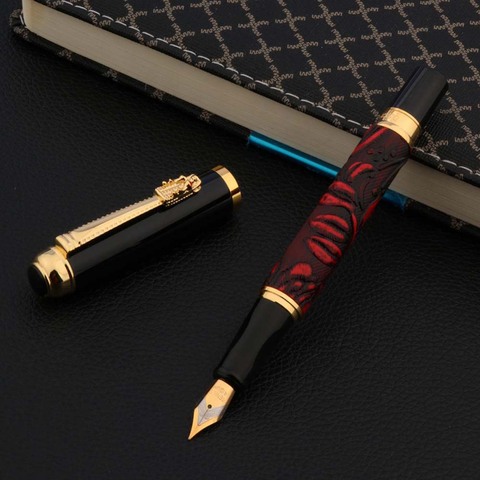 Stylo Dragon doré de haute qualité avec motif exquis, stylo-plume rouge vin à pointe moyenne, papeterie fournitures scolaires et de bureau pour étudiants ► Photo 1/6