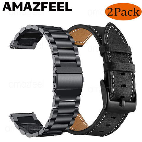 2 pièces bracelet en métal + bracelet en cuir véritable pour Samsung Galaxy montre 3 45mm 41mm/actif 2 46mm/42mm Gear S3 Frontier 20 22mm bracelet ► Photo 1/6