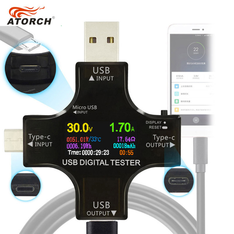 ATORCH type-c pd USB testeur DC voltmètre numérique amperimetor tension compteur de courant ampèremètre détecteur batterie externe chargeur indicateur ► Photo 1/6