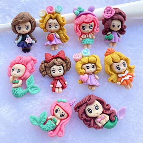 10 pièces résine belle mixte sirène/petite fille princesse Flatback Cabochon Scrapbook Kawaii bricolage embellissements accessoires D80 ► Photo 1/6