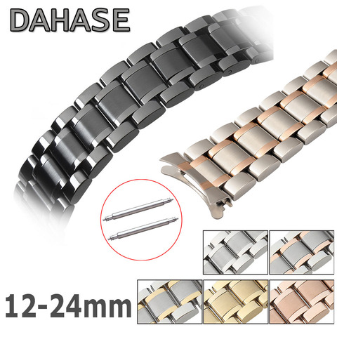 Pour bracelet de montre avec boucle papillon, remplacement avec extrémité incurvée, en acier inoxydable, bracelet de montre, 12mm, 14, 15, 16, 17, 18, 19mm, 20, 21, 22mm, 23, 24mm, 5ZWT ► Photo 1/6