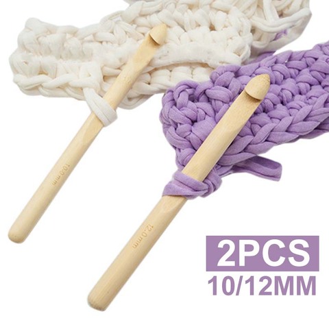 1 paire gros bois Crochet Crochet 10mm 12mm tissage aiguille naturel bois tricot crochets pour fil épais couture broderie outils ► Photo 1/5