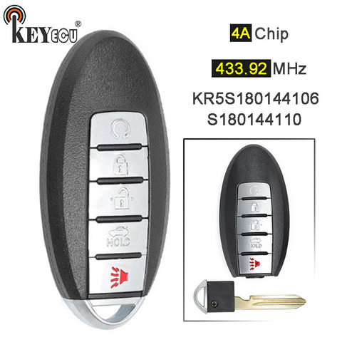 KEYECU – clé télécommande intelligente à 5 boutons pour Nissan Rogue 433.92 2017, 2022 MHz, identification FCC: S180144110 ► Photo 1/5