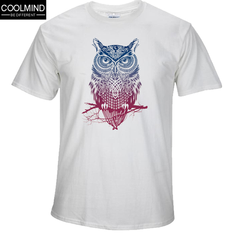 Mode à manches courtes hibou imprimé hommes T-shirt drôle cool hommes t-shirts tops hommes T-shirt de coton casual mens t chemises T01 ► Photo 1/6