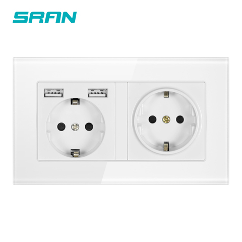 SRAN – prise de courant murale 16A, multidirectionnelle, Standard ue, prise électrique mise à la terre avec bande de sortie usb, 146x86, verre, hôtel familial ► Photo 1/6