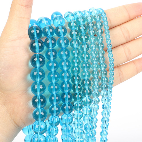 Perles En Pierre naturelle Bleu Lac Breloque En Verre Perles En Vrac Pour La Fabrication De bijoux Couture Bracelet Bricolage 4/6/8/10/12 MM ► Photo 1/6