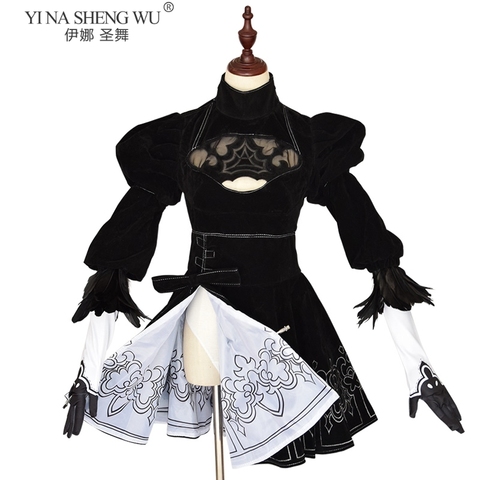 Nier Automata Cosplay Costume 2B Sexy Cosplay vêtements femmes Anime tenue ensemble fantaisie Halloween filles fête robe noire 8 pièces ensemble ► Photo 1/6