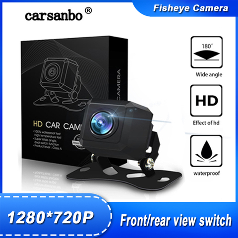 Carsanbo 180 degrés Horizontal grand Angle 720P HD IP68 étanche poisson oeil lentille voiture vue arrière caméra de recul vue de face caméra ► Photo 1/6