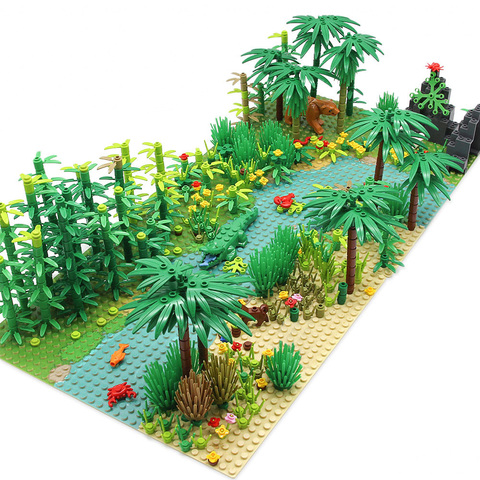 Les blocs de construction d'arbre d'herbe de poisson Animal de forêt tropicale ont placé avec des pièces d'accessoires de MOC de ville de plaque de base briques jouets d'enfants à monter soi-même cadeaux ► Photo 1/6