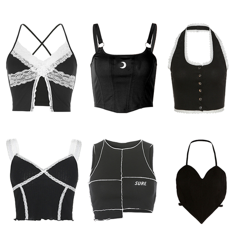 Noir Top Corset Sexy Mignon Spaghetti Sangle Haut Court 2022 Mode haute Rue D'été Femmes Débardeur 90s Y2k esthétique Camisole ► Photo 1/6