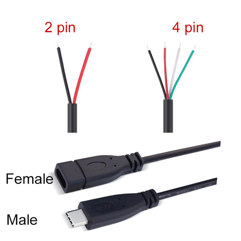 1 pièces/5 pièces 25cm USB 2.0 type-c alimentation fil d'extension câble chargeur connecteur mâle femelle prise 2 broches 4 broches ligne de données ► Photo 1/6