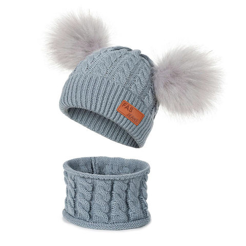 Hiver bébé filles chapeau écharpe ensemble chaud solide livraison directe enfants pompon chapeau écharpe tricoté coton gros hiver chapeau pour les enfants ► Photo 1/6