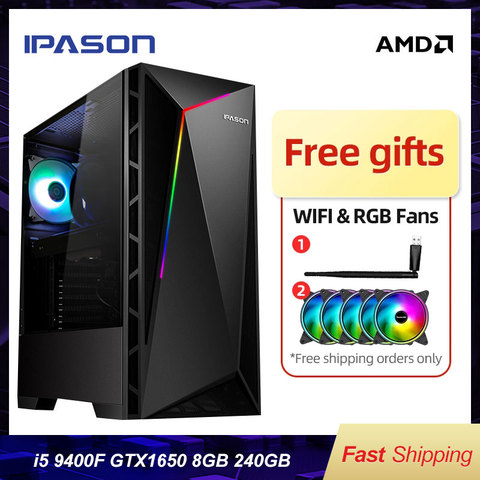 IPASON Intel ordinateur de bureau de jeu Intel Core i5 9400F GTX1650/1050TI 240GB M.2 SSD 8GB DDR4 RAM ordinateur de bureau de dernière génération ► Photo 1/6