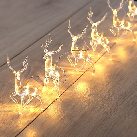 Guirlande lumineuse en forme de cerf, 10 pièces, fonctionnement à piles, en forme de renne, luminaire décoratif d'intérieur, pour la maison, pour noël, en plein air ► Photo 1/6