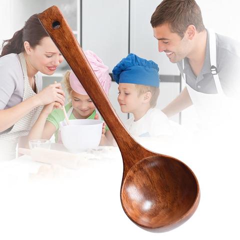 Louche à soupe en bois à Long manche, cuillère à bouillie de cuisine, ustensiles de table, outil cuillère à la maison, cuillère pour enfants, cuisine pour soupe de riz ► Photo 1/6