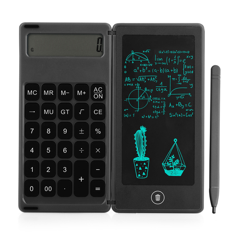 Calculatrice pliable et tablette d'écriture LCD de 6 pouces tablette de dessin numérique affichage à 12 chiffres avec stylet effaçable bouton fonction de verrouillage ► Photo 1/6