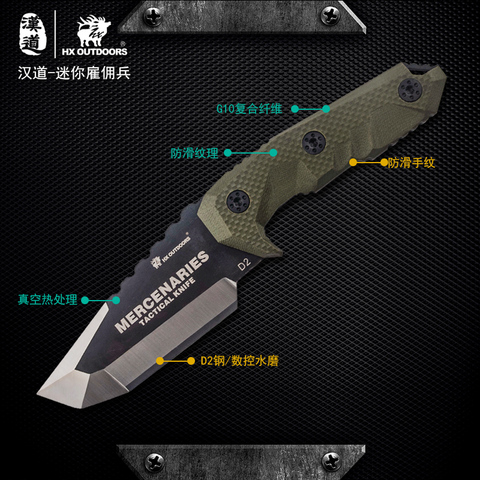 HX extérieur 100% d2 lame auto-défense couteau de poche camping EDC couteau survie en plein air couteau tactique ► Photo 1/1