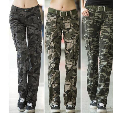Nouveauté femmes décontracté militaire Camouflage Cargo jean pantalon dames droit multi-poches pantalon ► Photo 1/6