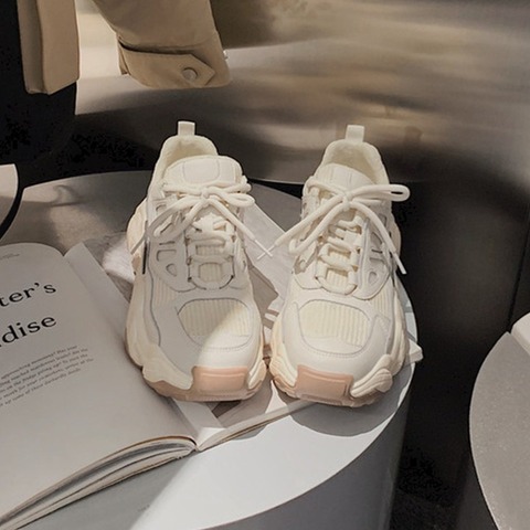 2022 printemps Nouvelle Plate-Forme Chaussures De Marche En Plein Air Femelle Sauvage Maille Respirant Accrue Décontracté Chaussures De Sport pour Femmes Papa Chaussures ► Photo 1/6