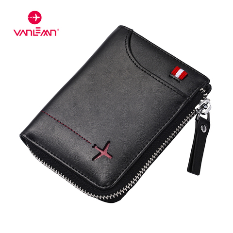 Portefeuille en cuir véritable pour hommes, porte-cartes Rfid, sac minimaliste de luxe pour garçons, avec poche pour pièces de monnaie, NFC, pour cartes de crédit ► Photo 1/6