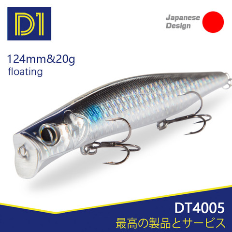 D1 Topwater Popper leurres de pêche 124mm 20g appâts durs Wobblers d'eau salée truite de mer Pesca 2022 matériel de pêche pour brochet DT4005 ► Photo 1/6