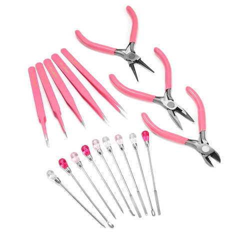 Kit d'outils de fabrication de bijoux, pince rose, 6 styles, outil de mélange d'aiguille, cuillère, nez rond, pincettes latérales pour bricolage-même ► Photo 1/6