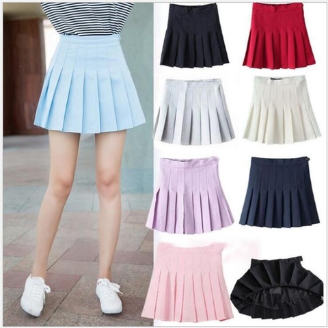 Été mode taille haute grande taille XS-3XL jupes plissées couleur unie a-ligne marin jupe pour les filles ► Photo 1/5