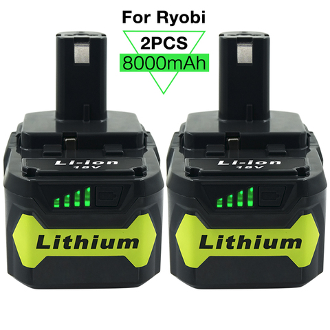 Batterie 18v 8,0 ah pour Ryobi, 2 paquets, Li-ion One +, pour outils électriques sans fil RB18L50 RB18L40 RB18L25 P102 P103 P104 P105 P106 P107 ► Photo 1/1