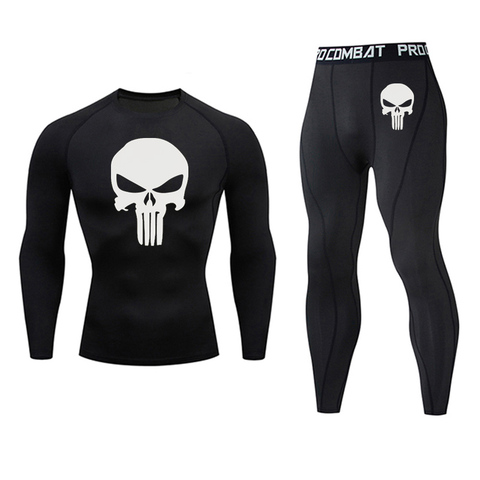 Marque hommes costume sport Compression collants crâne MMA tactique sous-vêtements rashgard mâle séchage rapide gymnase Jogging costume hommes vêtements ► Photo 1/6