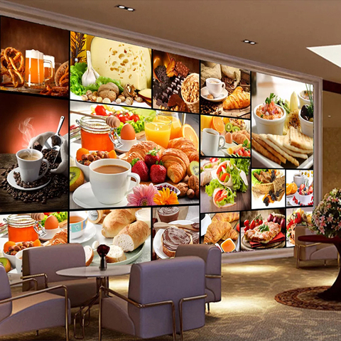 Papier peint Mural 3D, Style européen, cuisson de pain, lait, thé, Dessert, café, décoration d'interieur ► Photo 1/6