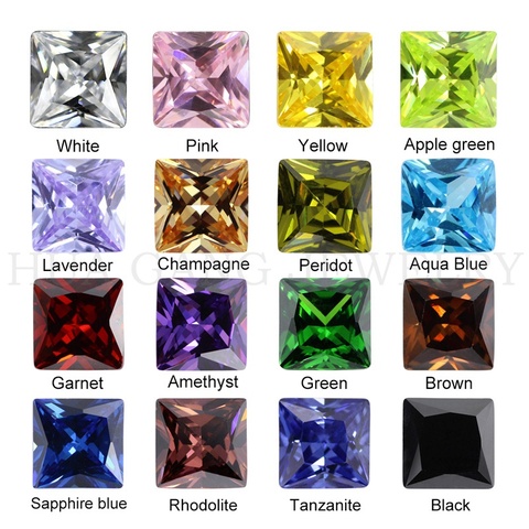 Pierres précieuses cubiques en zircon cubique pour bijoux, multicolores, carrées, de forme princesse, en vrac, 2x2 ~ 14x14mm, AAAAA ► Photo 1/6