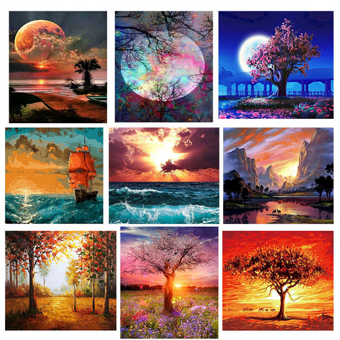 RUOPOTY 60x75cm encadré peinture à l'huile par numéros lune lumière paysage peinture par numéro peint à la main coloriage dessiner artisanat bricolage cadeau ► Photo 1/6