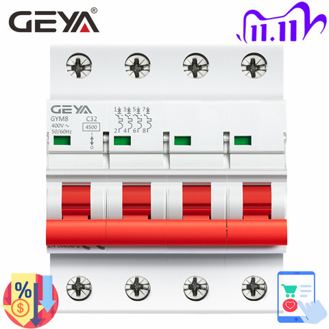 GEYA – interrupteur sur Rail Din à 4 pôles, disjoncteur miniature 6A-63A, MCB 400V, avec indicateur ON/OFF ► Photo 1/6