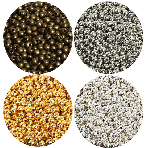 Perles rondes en métal de fer 1000 pièces, boule lisse, perles d'espacement amples pour la fabrication de bijoux, breloques de Bracelet, accessoires de bijouterie 2-6mm ► Photo 1/6