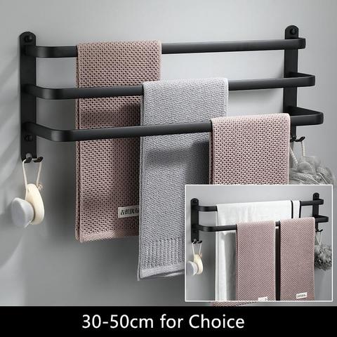 Porte-serviettes à fixation murale de 30-50 CM, en aluminium, noir et mat, porte-serviettes ► Photo 1/6