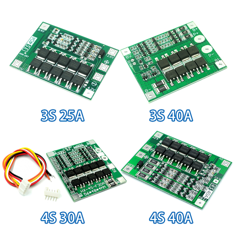 Batterie Li-ion Lithium 4S 40A, 3S/4S, 40 A, 60 A, chargeur, protection circuits intégrés logiques, pour moteur de perceuse, 11,1 V, 12,6 V, 14, 8 V, 16,8 V, amélioration, équilibre, 18650 BMS, ► Photo 1/5