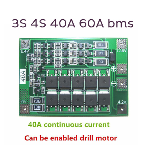 Panneau de Protection de chargeur de batterie Li-ion 3S/4s 40A 60A, 18650 BMS pour moteur de perceuse 11.1V 12.6V/14.8V 16.8V, amélioration/équilibre ► Photo 1/6