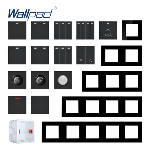 Wallpad – panneau en verre noir pour luminaire mural, fonction interrupteur, uniquement pour bricolage, combinaison libre 52x52mm, 1 2 3 4 5 cadres multiples ► Photo 1/6