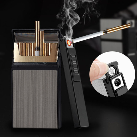 Boîte à cigarettes amovible avec USB, briquet électronique pour Slim 20 pièces, coupe-vent en tungstène Plasma Arc ► Photo 1/6