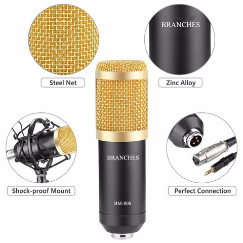 BM-800 micro à condensateur professionnel BM800 Kit: micro pour ordinateur + support anti-choc + capuchon mousse + câble As BM 800 Microphone ► Photo 1/6