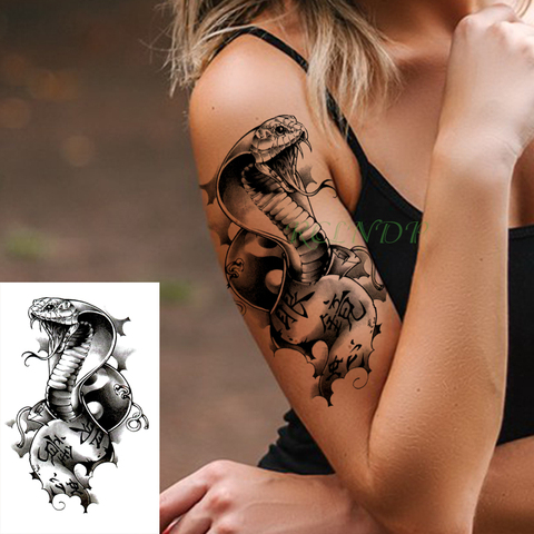 Autocollants de tatouage temporaires imperméables cobra serpent animal faux Tatto Flash Tatoo Art corporel tatouages pour fille femmes hommes enfant ► Photo 1/6